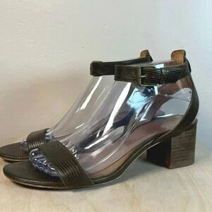 Madewell Lainey Green Croc Embossed Leather  Block Heel Ankle Strap Sandals 8M